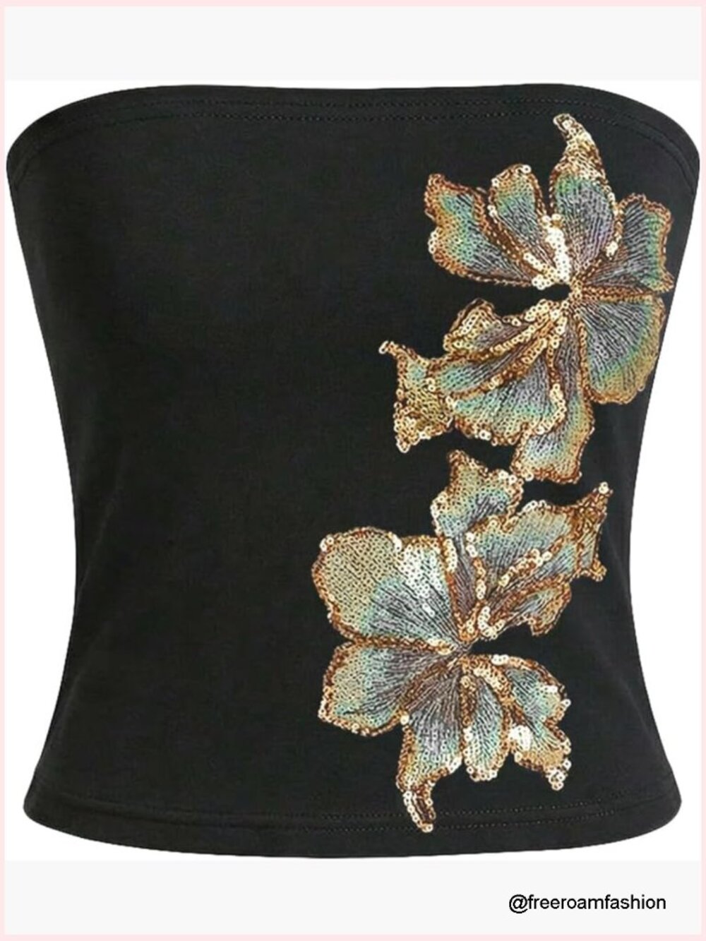 Floral Embroidered Sequin Tube Top Y2k Sparkle Bandeau Crop Top